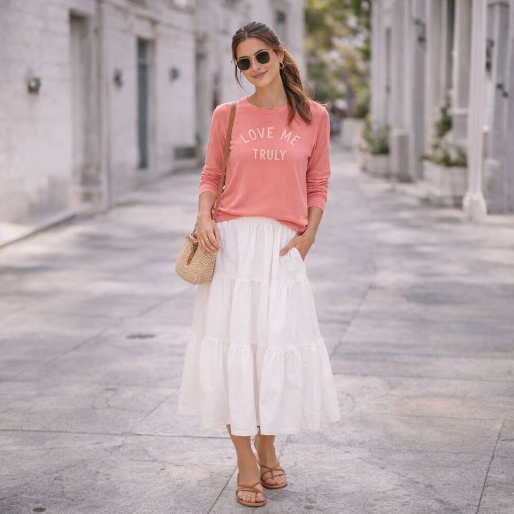 Sundry Love Me Truly Sweatshirt Small Coral Graphic Pullover Soft Knit Top